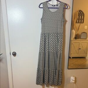 Lands' End Black and White Sleeveless Maxi Dress